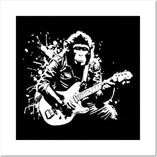monkey plays guitar Posters and Art